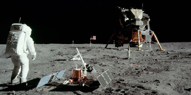 Buzz Aldrin at work on the Moon