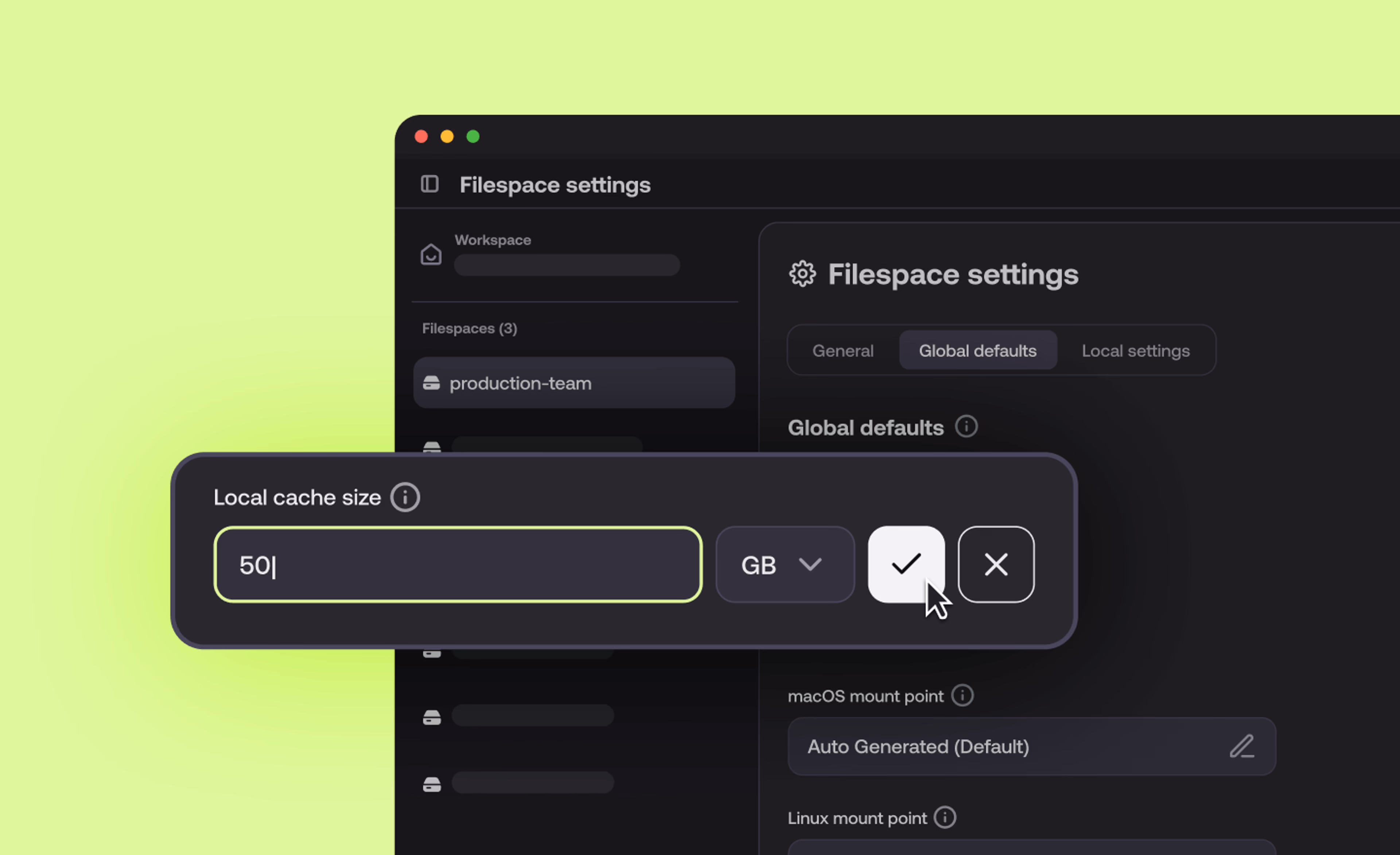 Cache settings in LucidLink