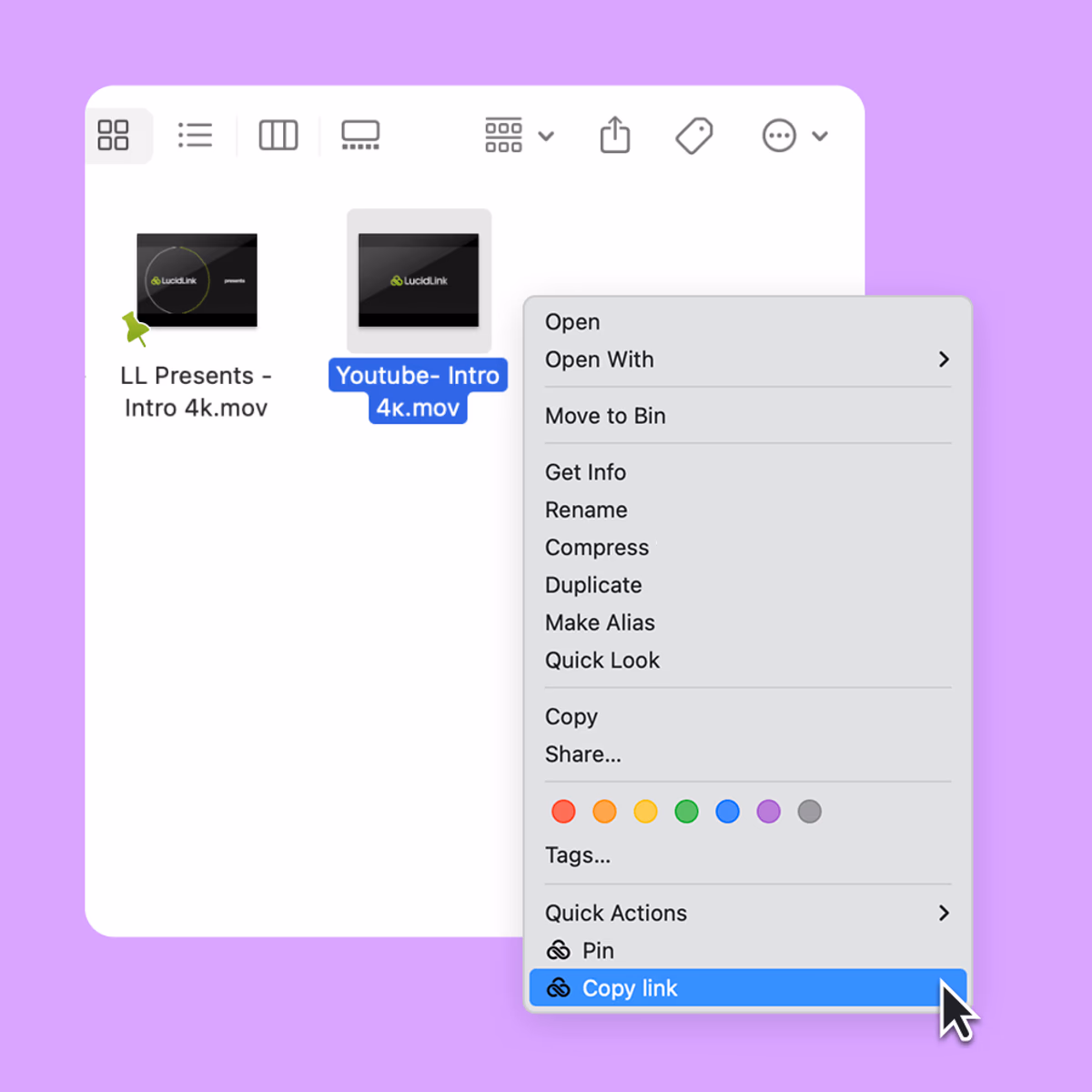 Share a file, folder or whole view with a click
