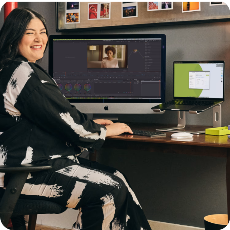 Woman working on video editor
