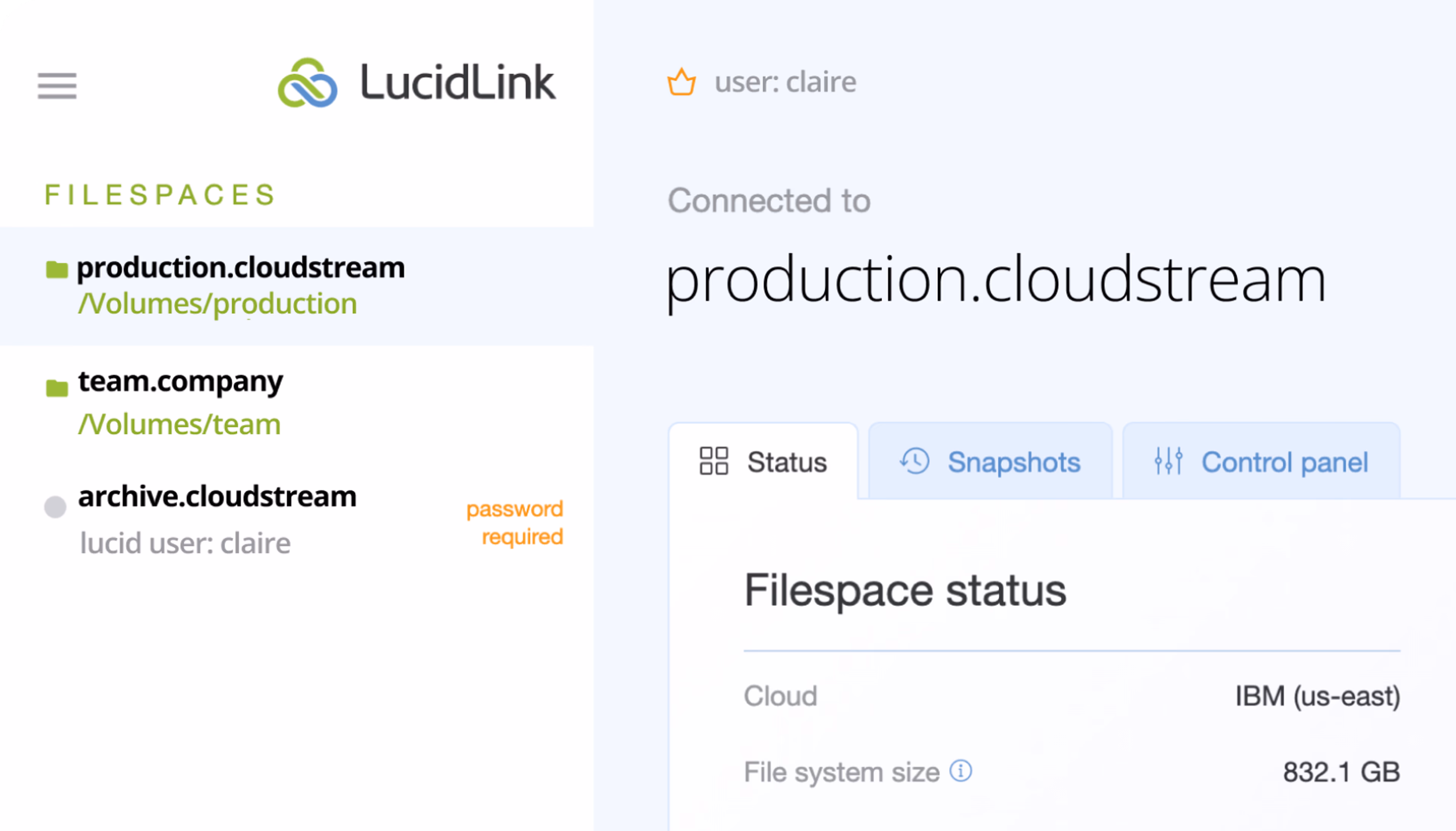 LucidLink classic interface