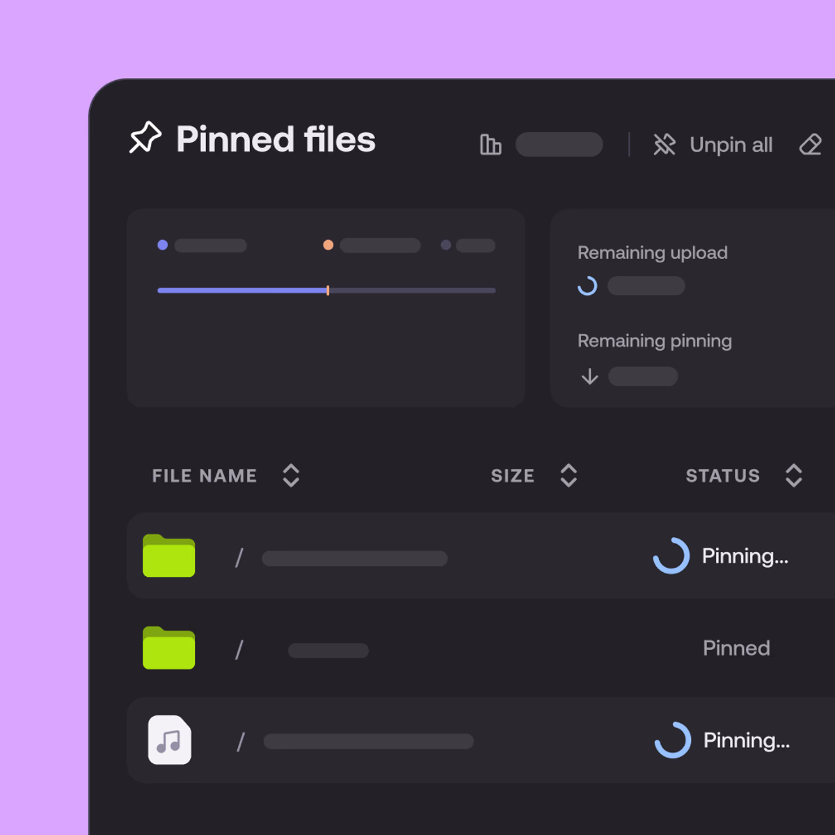 Pinned files dashboard