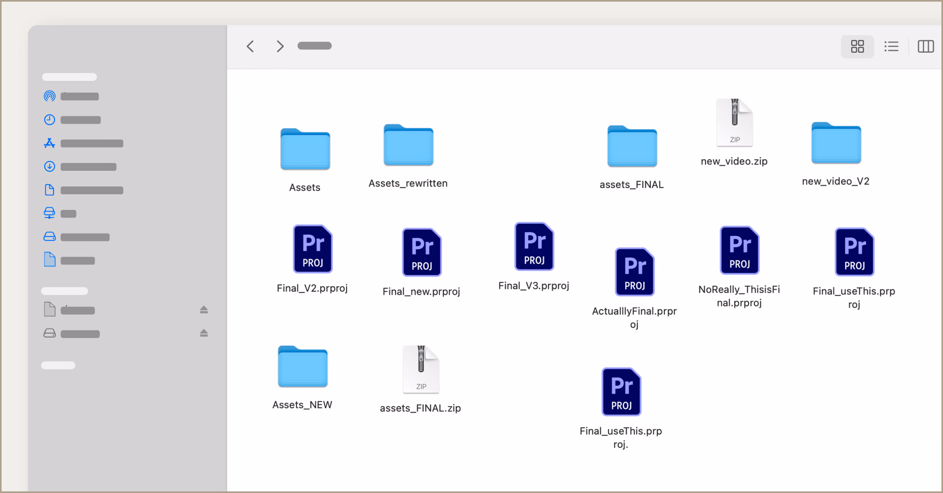 A folder cluttered with different file versions 